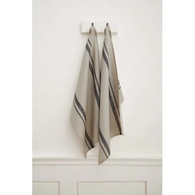 Solino Home French Stripe - 100% Pure Linen Kitchen Towel In Gray
