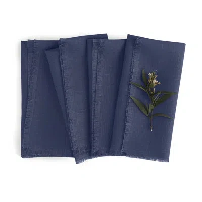 Solino Home Fringe - 100% Pure Linen Dinner Napkins In Vintage Blue
