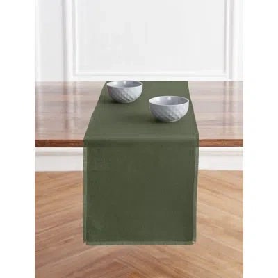 Solino Home Fringe - 100% Pure Linen Table Runner In Desert Green