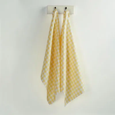 Solino Home Gingham Check - 100% Pure Linen Kitchen Towels In Marigold Yellow