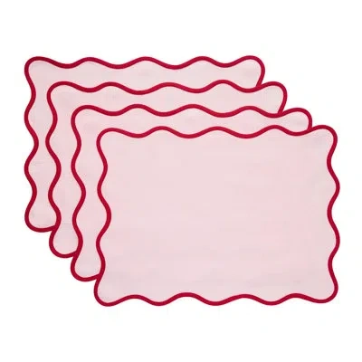 Solino Home Giselle Scallop Edge - 100% Pure Linen Placemats In Red,pink