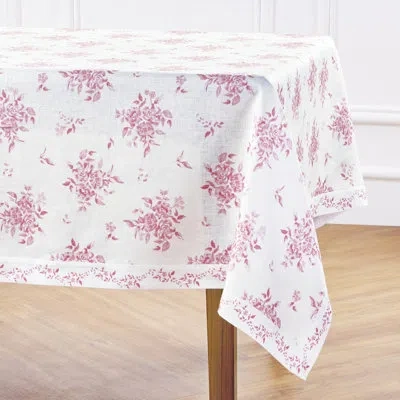 Solino Home Jolie Fleur - 100% Pure Linen Floral Tablecloth In Pink