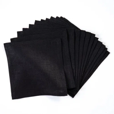 Solino Home Linen Cocktail Napkins Set Of 12, 6 X 6 Inch For Dining Table, Holiday And Everyday Tabl In Black