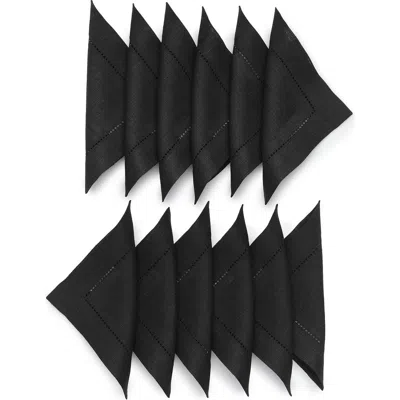 Solino Home Linen Cocktail Napkins Set Of 12, 6 X 6 Inch For Dining Table, Holiday And Everyday Tabl In Black
