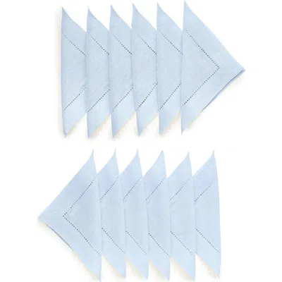 Solino Home Linen Cocktail Napkins Set Of 12, 6 X 6 Inch For Dining Table, Holiday And Everyday Tabl In Blue