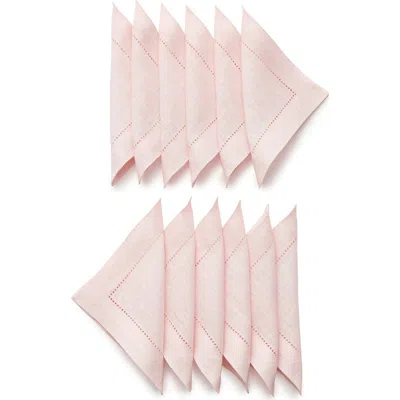 Solino Home Linen Cocktail Napkins Set Of 12, 6 X 6 Inch For Dining Table, Holiday And Everyday Tabl In Pink