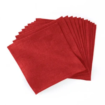 Solino Home Linen Cocktail Napkins Set Of 12, 6 X 6 Inch For Dining Table, Holiday And Everyday Tabl In Red