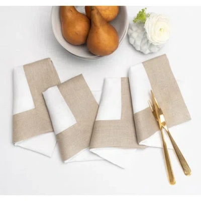 Solino Home Linen Dinner Napkins Set Of 4, 20 X 20" In Natural And White