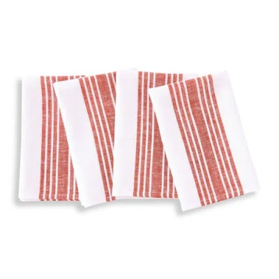 Solino Home Linen Dinner Napkins Set Of 4, 20 X 20" In Red And White