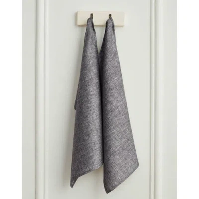 Solino Home Linen Kitchen Towels Set Of 2, 17 X 26" In Chambray Black
