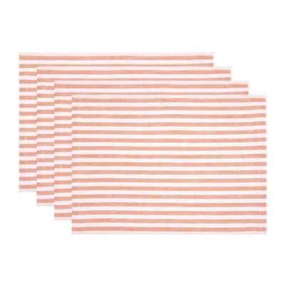 Solino Home Linen Placemats Set Of 4, 14 X 19 Inch For Dining Table, Holiday And Everyday Table Deco In Orange