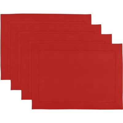Solino Home Linen Placemats Set Of 4, 14 X 19 Inch For Dining Table, Holiday And Everyday Table Deco In Red
