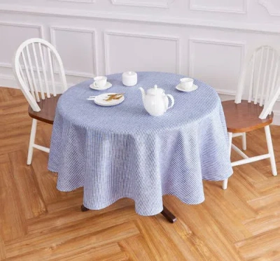 Solino Home Linen Round Tablecloth In Blue