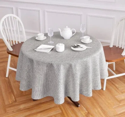 Solino Home Linen Round Tablecloth In Gray