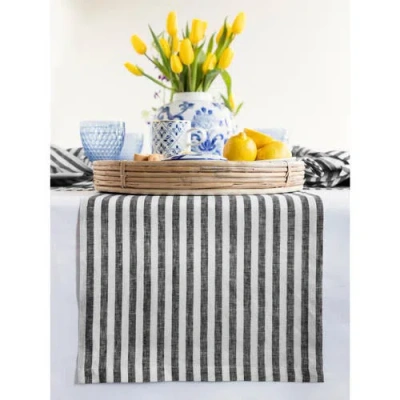 Solino Home Linen Table Runner In Black