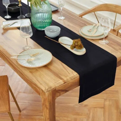 Solino Home Linen Table Runner In Black