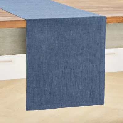 Solino Home Linen Table Runner In Blue Denim
