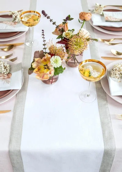 Solino Home Linen Table Runner In White