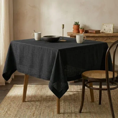 Solino Home Linen Table Throw, 52 X 52 Inch For Dining Table, Holiday And Everyday Table Decor In Black