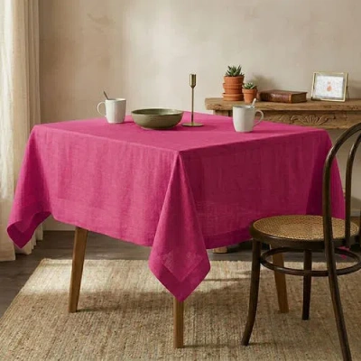 Solino Home Linen Table Throw, 52 X 52 Inch For Dining Table, Holiday And Everyday Table Decor In Pink