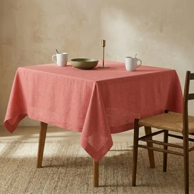Solino Home Linen Table Throw, 52 X 52 Inch For Dining Table, Holiday And Everyday Table Decor In Pink