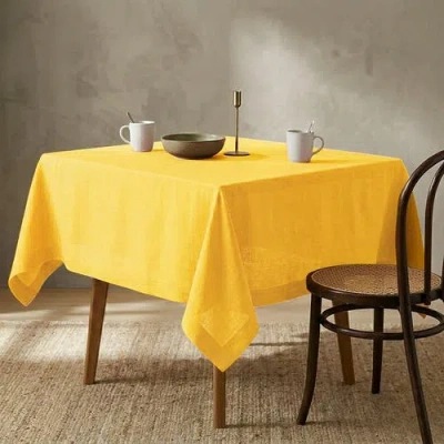 Solino Home Linen Table Throw, 52 X 52 Inch For Dining Table, Holiday And Everyday Table Decor In Yellow