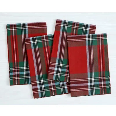 Solino Home Madras Holiday Plaid - 100% Pure Linen Dinner Napkins In Red