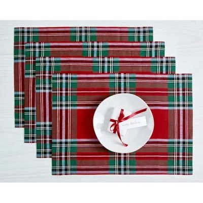 Solino Home Madras Holiday Plaid - 100% Pure Linen Placemats In Red