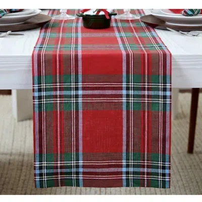 Solino Home Madras Holiday Plaid - 100% Pure Linen Table Runner In Red