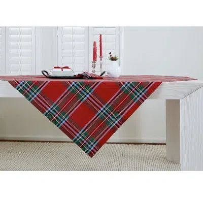 Solino Home Madras Holiday Plaid - 100% Pure Linen Table Throw In Red