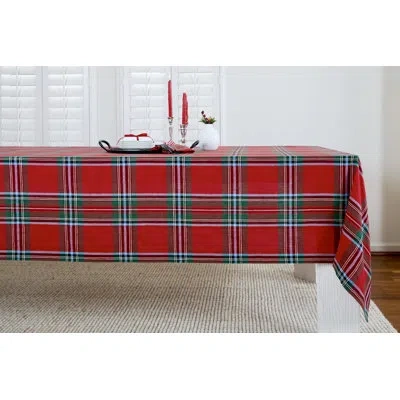 Solino Home Madras Holiday Plaid - 100% Pure Linen Tablecloth In Red