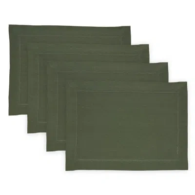 Solino Home Medium Weight Hemstitch - 100% Pure Linen Placemats In Desert Green