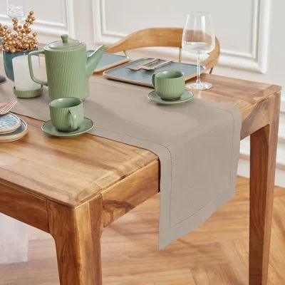 Solino Home Medium Weight Hemstitch - 100% Pure Linen Table Runner In Natural