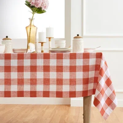 Solino Home Morgan Check - 100% Pure Linen Tablecloth In Navy,natural