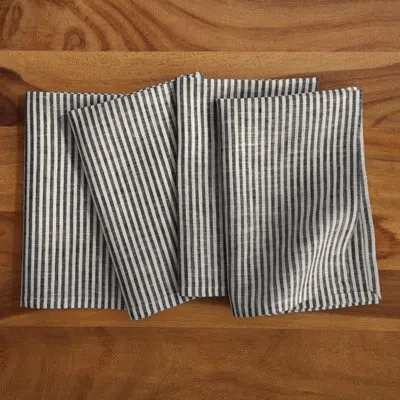 Solino Home Narrow Stripe - 100% Pure Linen Dinner Napkins In Black,white