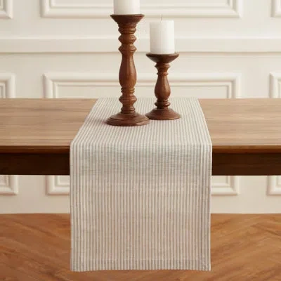 Solino Home Narrow Stripe - 100% Pure Linen Table Runner In Natural,white