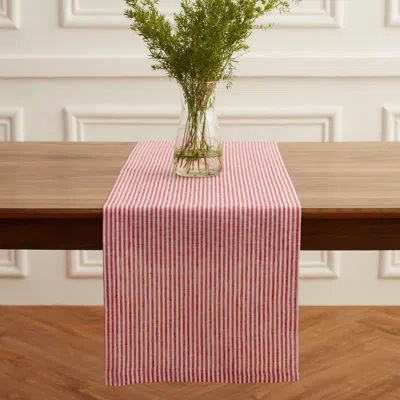 Solino Home Narrow Stripe - 100% Pure Linen  Table Runner In Red,white