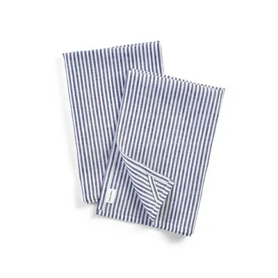 Solino Home Narrow Striped Linen Kitchen Towel In Navy And White
