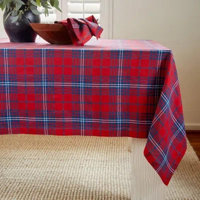 Solino Home Red Tartan Plaid - 100% Pure Linen Christmas Tablecloth In Red;navy