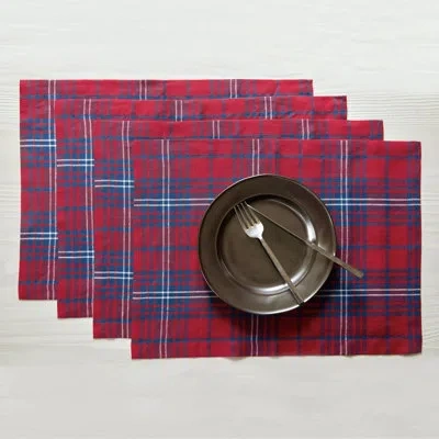 Solino Home Red Tartan Plaid - 100% Pure Linen Placemats In Red;navy