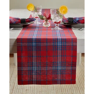 Solino Home Red Tartan Plaid - 100% Pure Linen Table Runner In Red;navy