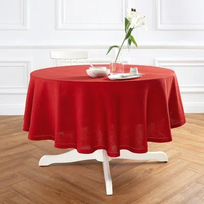 Solino Home Sonoma Hemstitch - 100% Pure Linen Round Tablecloth (prewashed) In Red