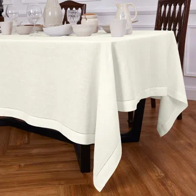 Solino Home Sonoma Hemstitch - 100% Pure Linen Tablecloth (prewashed) In Ivory