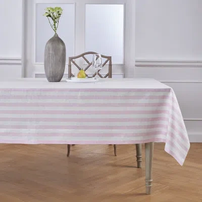 Solino Home Sorrento Stripe - 100% Pure Linen Tablecloth In Pink,white