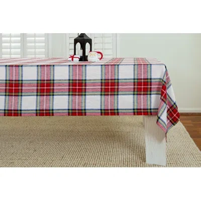 Solino Home Stewart Plaid - 100% Pure Linen Christmas Tablecloth In Stewart Plaid,white