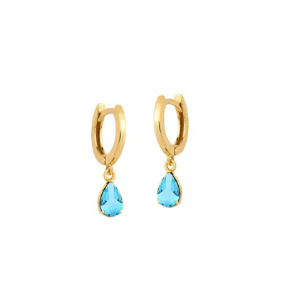 Solio Jewellery Women's Blue / Gold Huggie With Teardrop Swiss Topaz 18k Solid Gold
