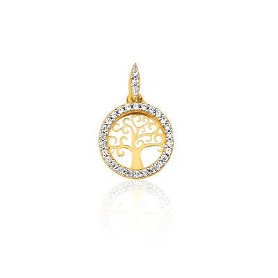 Solio Jewellery Women's Gold / White Tree Of Life Pavé Pendant With White Topaz Gold In Multi
