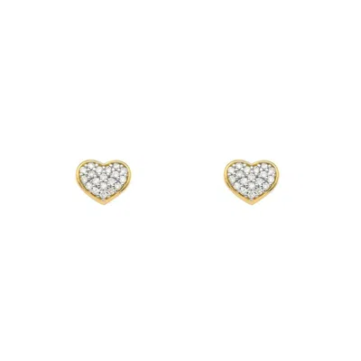 Solio Jewellery Women's Gold / Yellow Heart Pavé Topaz Stud 18k Solid Gold