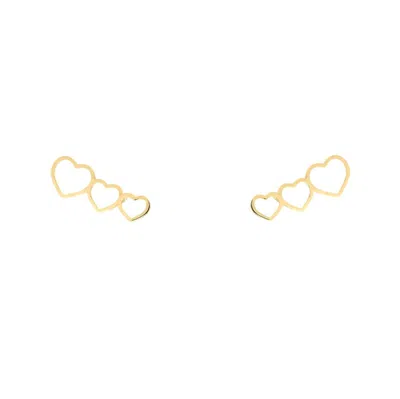 Solio Jewellery Women's Gold / Yellow Triple Heart Hollow Stud Gold Yellow