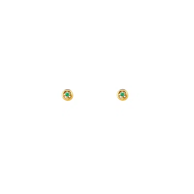 Solio Jewellery Women's Green / Yellow / Gold Point Emerald Stud 18k Solid Yellow Gold